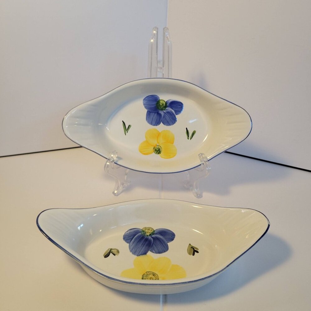 Maxam Italian Daisy Au Gratin Casserole Dishes Hand Painted in Portugal Set of 2